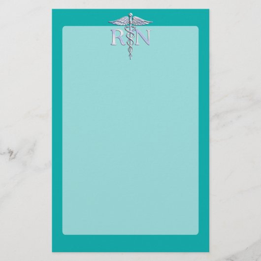 Geregistreerd zuster RN Silver Caduceus op Turquoi Briefpapier (Voorkant)