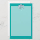 Geregistreerd zuster RN Silver Caduceus op Turquoi Briefpapier (Voorkant / Achterkant)