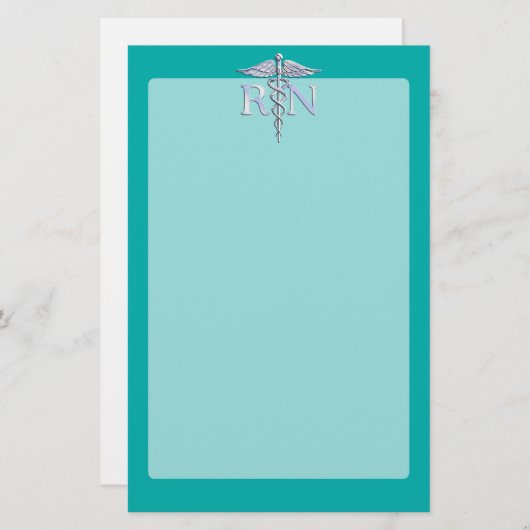 Geregistreerd zuster RN Silver Caduceus op Turquoi Briefpapier (Voorkant / Achterkant)