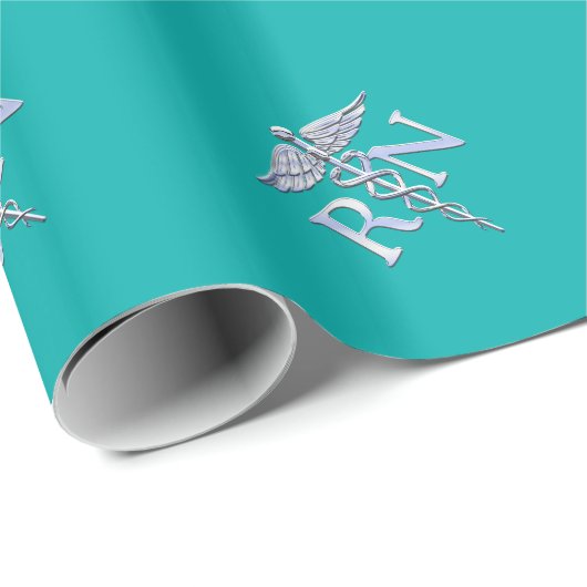 Geregistreerd zuster RN Silver Caduceus op Turquoi Cadeaupapier (Rol Hoek)