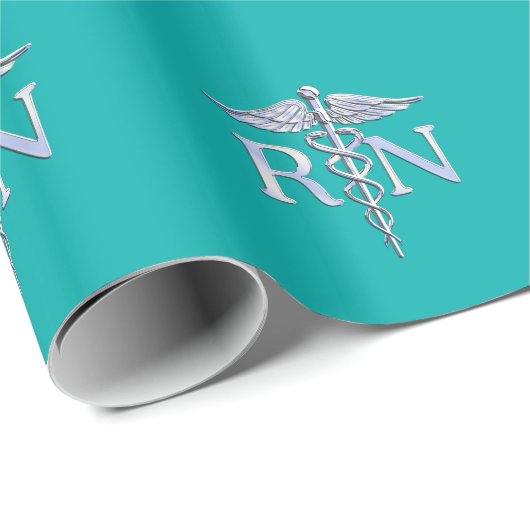 Geregistreerd zuster RN Silver Caduceus op Turquoi Cadeaupapier (Rol Hoek)