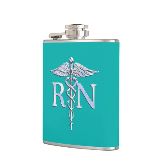 Geregistreerd zuster RN Silver Caduceus op Turquoi Heupfles (Links)