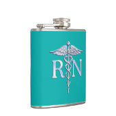 Geregistreerd zuster RN Silver Caduceus op Turquoi Heupfles (Rechts)