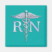 Geregistreerd zuster RN Silver Caduceus op Turquoi Magneet (Voorkant)