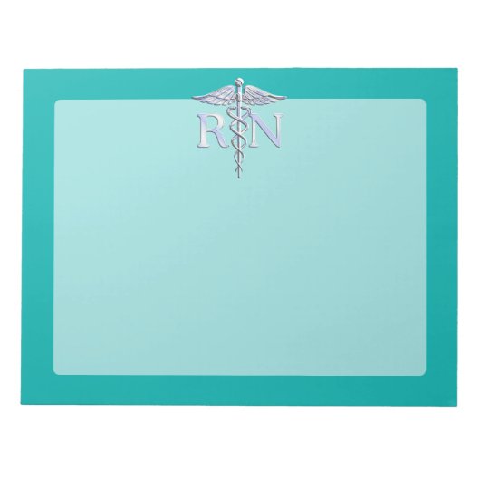 Geregistreerd zuster RN Silver Caduceus op Turquoi Notitieblok (Voorkant)