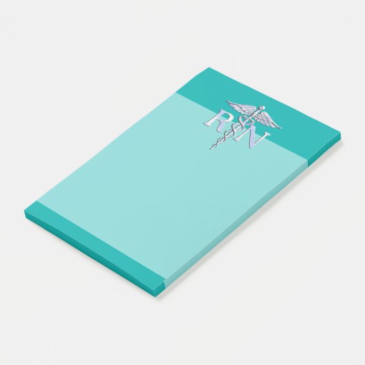 Geregistreerd zuster RN Silver Caduceus op Turquoi Post-it® Notes (Schuin)