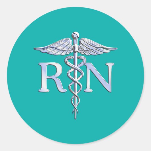 Geregistreerd zuster RN Silver Caduceus op Turquoi Ronde Sticker (Voorkant)