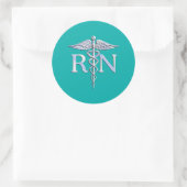 Geregistreerd zuster RN Silver Caduceus op Turquoi Ronde Sticker (Tas)