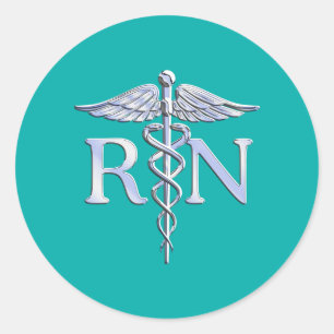 Geregistreerd zuster RN Silver Caduceus op Turquoi Ronde Sticker