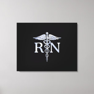 Geregistreerd zuster RN Silver Caduceus op zwart Canvas Afdruk