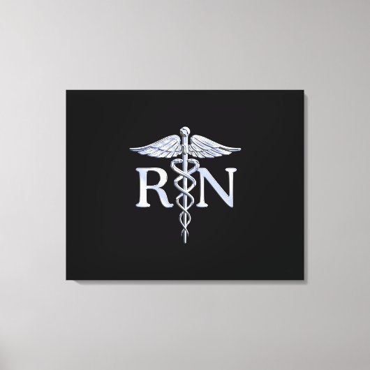 Geregistreerd zuster RN Silver Caduceus op zwart Canvas Afdruk (Voorkant)