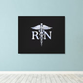 Geregistreerd zuster RN Silver Caduceus op zwart Canvas Afdruk (Insitu (Houten vloer))