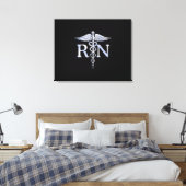 Geregistreerd zuster RN Silver Caduceus op zwart Canvas Afdruk (Insitu (Slaapkamer))