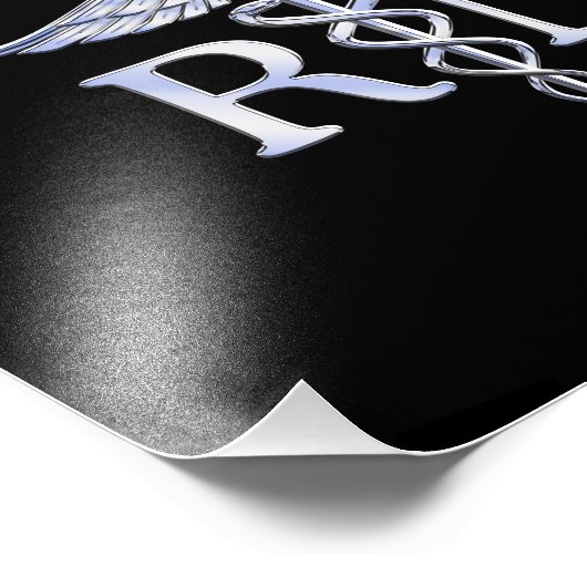 Geregistreerd zuster RN Silver Caduceus op zwart Foto Afdruk (Hoek)