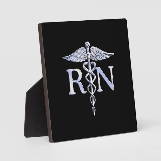 Geregistreerd zuster RN Silver Caduceus op zwart Fotoplaat (Voorkant)