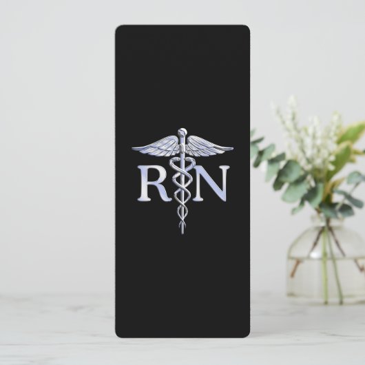 Geregistreerd zuster RN Silver Caduceus op zwart Kaart (Staand voorkant)