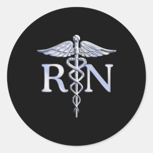 Geregistreerd zuster RN Silver Caduceus op zwart Ronde Sticker