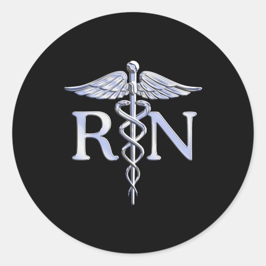Geregistreerd zuster RN Silver Caduceus op zwart Ronde Sticker (Voorkant)