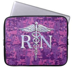 Geregistreerd zuster Silver Caduceus Roze Camoufla Laptop Sleeve
