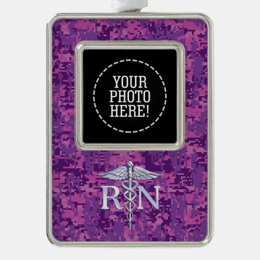 Geregistreerd zuster Silver Caduceus Roze Camoufla Verzilverd Omlijst Ornament (Voorkant)