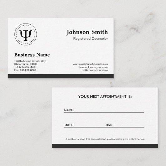 Geregistreerde adviseur - Professionele benoeming Afsprakenkaartje (Voorkant / Achterkant)