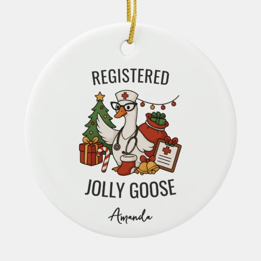 Geregistreerde Jolly Goose Custom Nurse Kerstmis Keramisch Ornament (Voorkant)