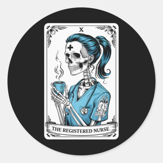 Geregistreerde Nurse Tarot Kaart Skeleton Nurse Ha Ronde Sticker (Voorkant)
