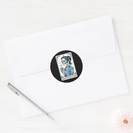 Geregistreerde Nurse Tarot Kaart Skeleton Nurse Ha Ronde Sticker (Envelop)