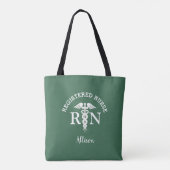 Geregistreerde Olive Green White Script-naam Tote Bag (Achterkant)