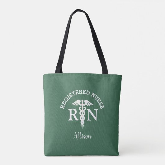 Geregistreerde Olive Green White Script-naam Tote Bag (Achterkant)