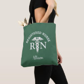 Geregistreerde Olive Green White Script-naam Tote Bag (Dichtbij)