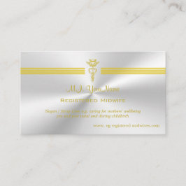 Geregistreerde verloskundige met gouden caduceus-l informatiekaartje