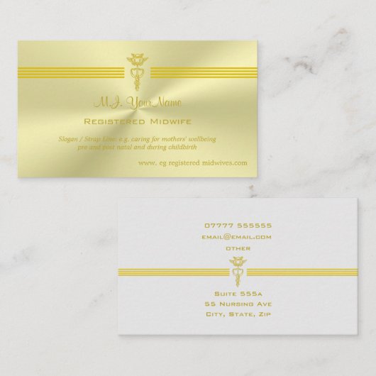 Geregistreerde verloskundige met gouden caduceus-l informatiekaartje (Voorkant / Achterkant)