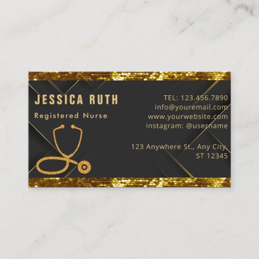 Geregistreerde verpleegkundige in goud en zwart visitekaartje (Voorkant)