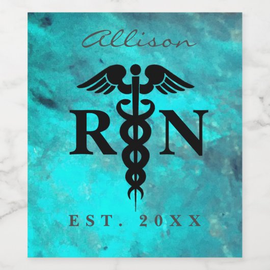 Geregistreerde verpleegkundige medische Caduceus a Wijn Etiket (Enkel label)