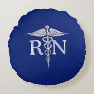 Geregistreerde Verpleegkundige RN Caduceus op Navy Rond Kussen