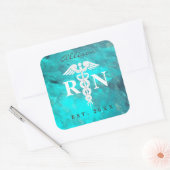 Geregistreerde Verpleegkundige RN Caduceus Turquoi Vierkante Sticker (Envelop)
