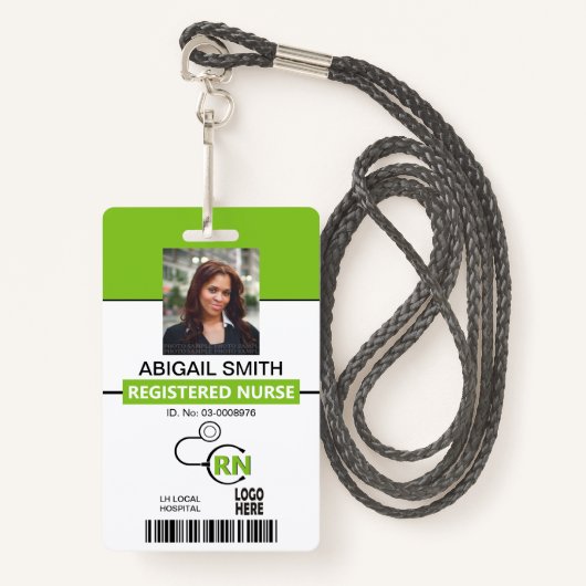 Geregistreerde verpleegkundige RN lime groene foto Badge (Voorkant met draagriem)