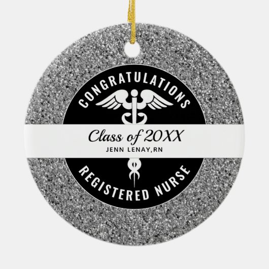 Geregistreerde verpleegster Afstuderen zilver Glit Keramisch Ornament (Achterkant)