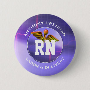 Geregistreerde verpleegster   Arbeid en levering.  Ronde Button 5,7 Cm