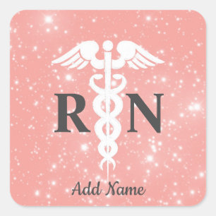 Geregistreerde verpleegster Caduceus Roze Wit Grij Vierkante Sticker