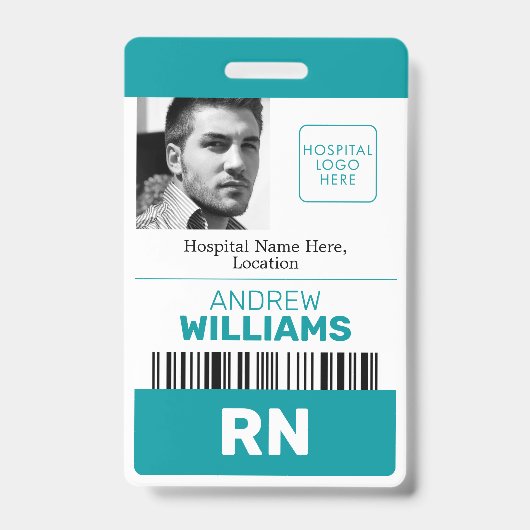 Geregistreerde Verpleegster ID Barcode Teal Witte Badge (Voorzijde)