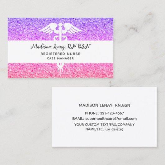 Geregistreerde verpleegster Modern Paarse roze gli Visitekaartje (Voorkant / Achterkant)