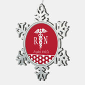 Geregistreerde verpleegster RN Medisch Caduceus Ge Tin Sneeuwvlok Ornament (Rechts)