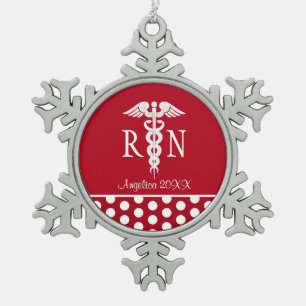 Geregistreerde verpleegster RN Medisch Caduceus Ge Tin Sneeuwvlok Ornament