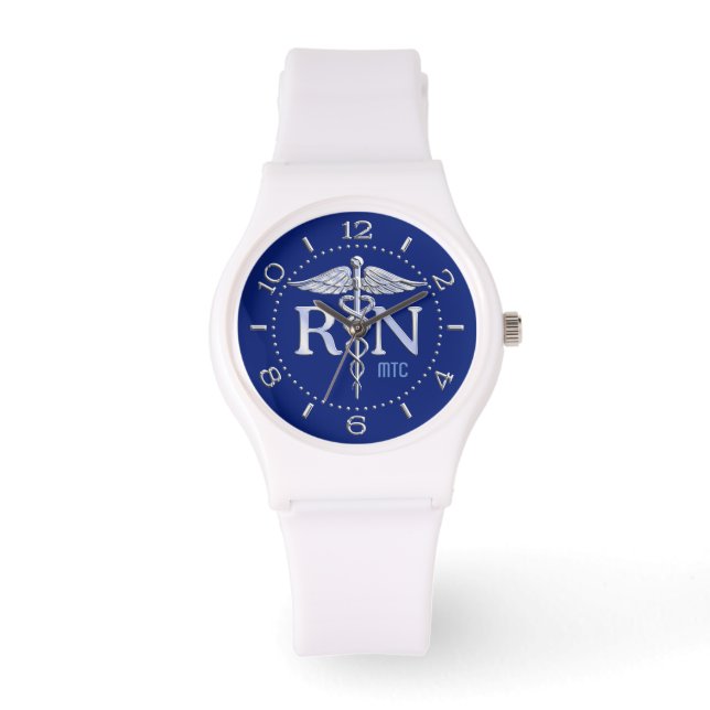 Geregistreerde verpleegster RN Navy Blauw Monogram Horloge (Voorkant)