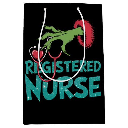 Geregistreerde Verpleegster Stethoscoop Santa Elf  Medium Cadeauzakje (Voorkant)