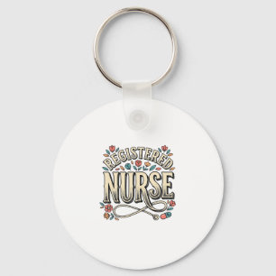 Geregistreerde Verpleegster Vintage Bloem Typograp Sleutelhanger