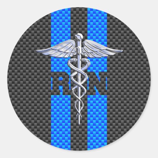 Geregistreerde zure RN koolstofvezelstijl Caduceus Ronde Sticker (Voorkant)