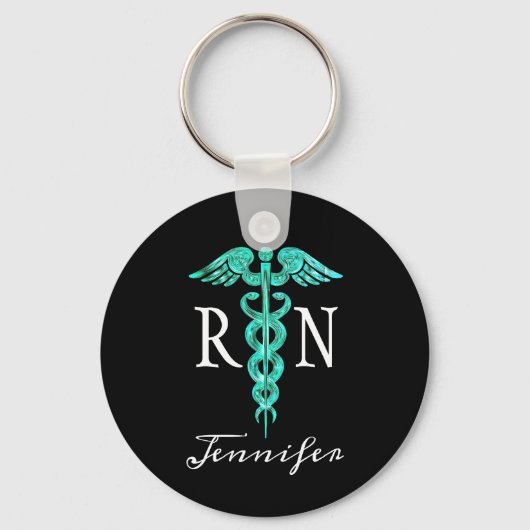 Geregistreerde zurse RN Medical Caduceus Turquoise Sleutelhanger (Voorkant)